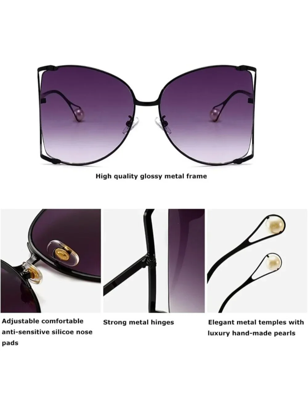 Women's Oversized Semi Rimless Sunglasses Retro Metal Frame Glasses Gold Yellow